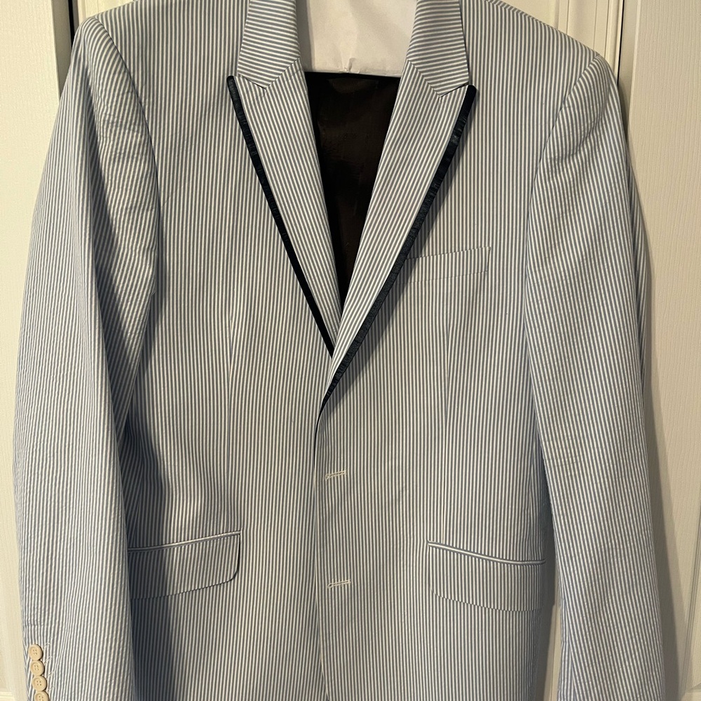 Men's Blue Seersucker Striped Blazer 42L